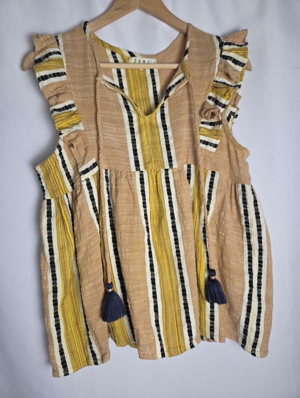THML Striped Ruffle Sleeve Top Women's‎ Boho western lagenlook